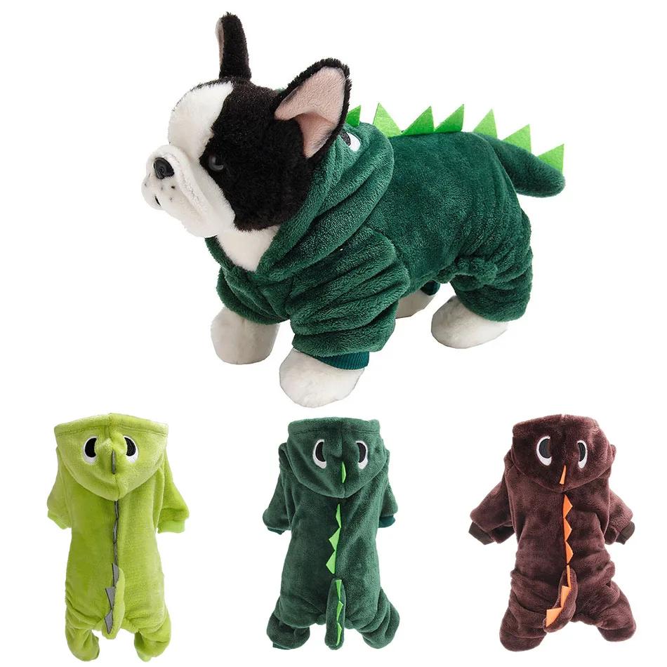 Pet Cute Clothing Cartoon Dinosaur Dog Costume Jumpsuit Small Dogs Cats Winter Warm Costume Pet Teddy Chihuahua Jump